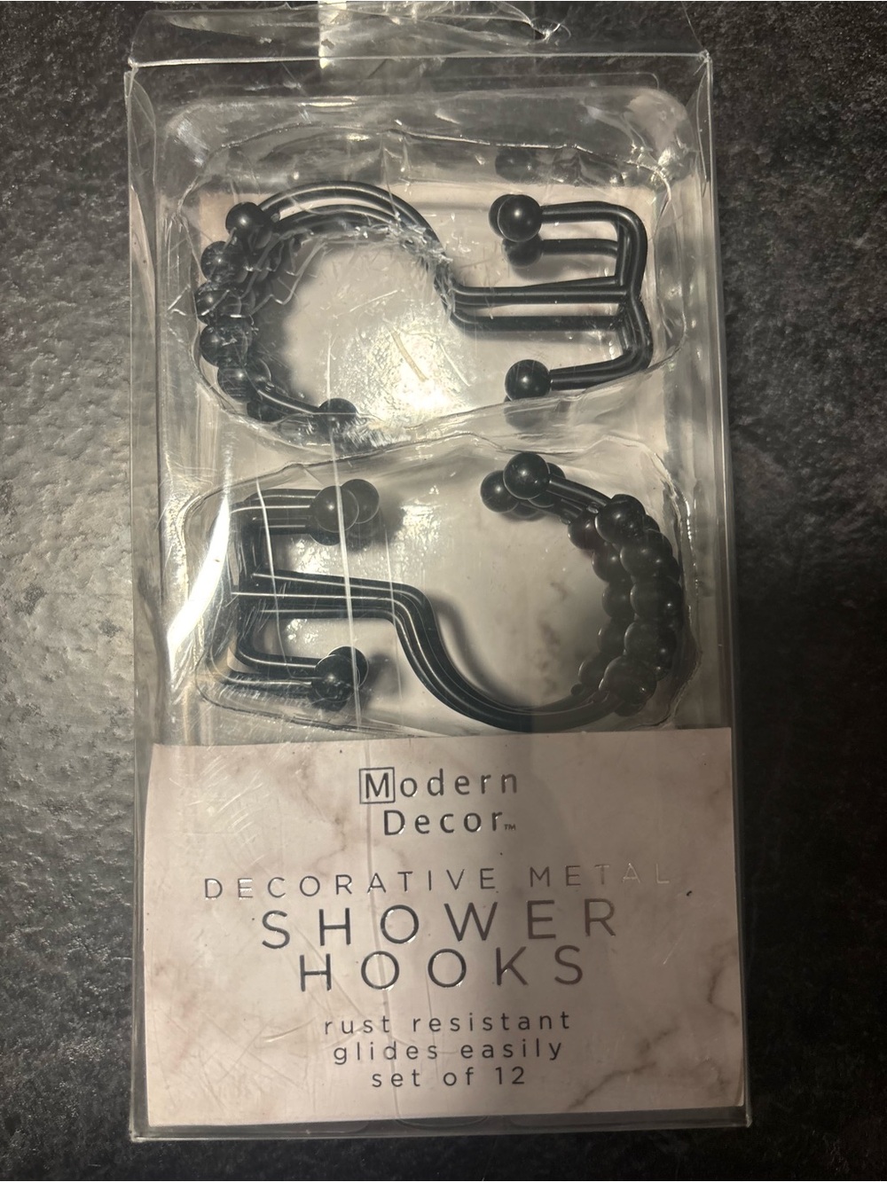 Modern Decor Decorative Metal Shower Hooks in Black - Set of 11